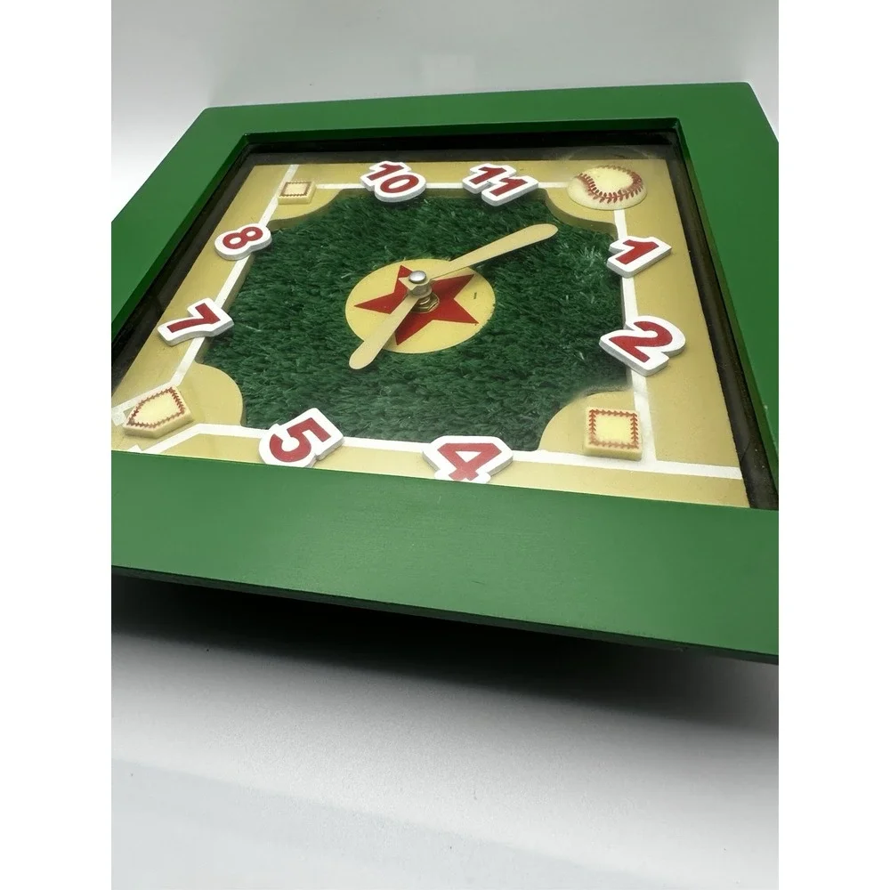 Baseball Diamond Wall Clock Green Turf Field Baseball Bat Hands Battery